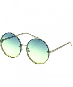 Rimless Oversize Rimless Slim Metal Temple Colored Gradient Flat Lens Round Sunglasses - Silver / Blue-yellow - CL17YY70GIW $...