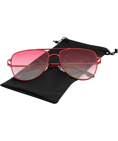 Aviator Mens Womens Sunglasses Retro Color Tone Flat Lens Sunglasses - Red - CN18SQ369ML $8.93