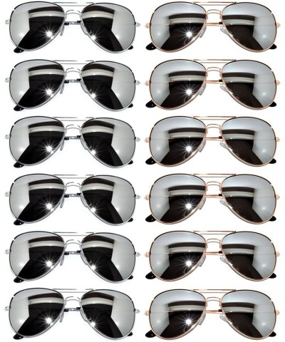 Aviator 12 Pack Aviator Sunglasses Metal Gold - Silver - Black Frame Colored Mirror Lens OWL. - CS1270UY6EZ $29.19