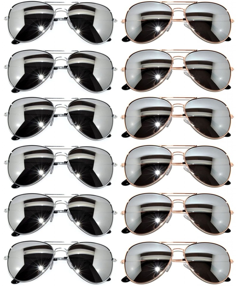 Aviator 12 Pack Aviator Sunglasses Metal Gold - Silver - Black Frame Colored Mirror Lens OWL. - CS1270UY6EZ $29.19