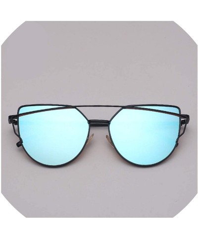 Cat Eye Designer Cat eye Sunglasses Women Vintage Metal Reflective Glasses For Women - Black Blue - CR18W5SDEIY $11.96