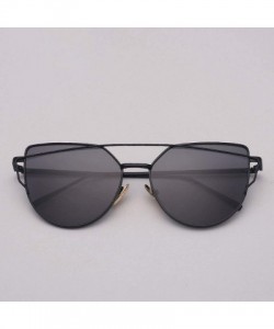 Cat Eye Designer Cat eye Sunglasses Women Vintage Metal Reflective Glasses For Women - Black Blue - CR18W5SDEIY $11.96