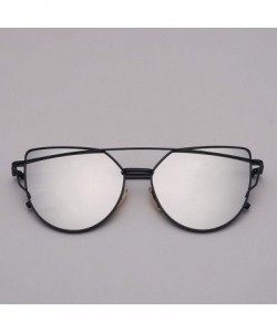 Cat Eye Designer Cat eye Sunglasses Women Vintage Metal Reflective Glasses For Women - Black Blue - CR18W5SDEIY $11.96