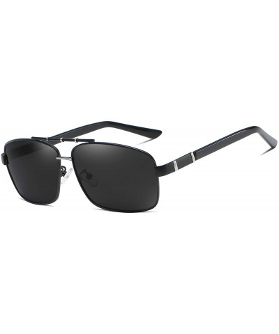 Sport Men Square Sunglasses Polarized UV 400 Protection 60MM Fashion Shield Style Driving - Black Silver - C5192GEX0YG $13.38