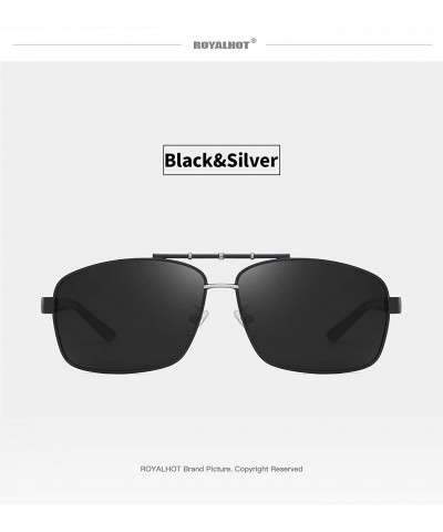 Sport Men Square Sunglasses Polarized UV 400 Protection 60MM Fashion Shield Style Driving - Black Silver - C5192GEX0YG $13.38