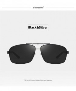 Sport Men Square Sunglasses Polarized UV 400 Protection 60MM Fashion Shield Style Driving - Black Silver - C5192GEX0YG $13.38