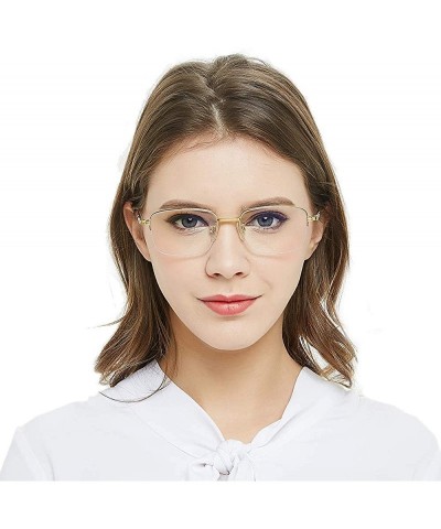 Rectangular Pure Titanium Anti Blue Light Glasses - Half Rimless Eyewear frame for Men and Women - Gold - C618OX62CUW $35.86