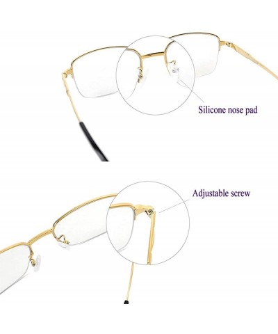 Rectangular Pure Titanium Anti Blue Light Glasses - Half Rimless Eyewear frame for Men and Women - Gold - C618OX62CUW $35.86