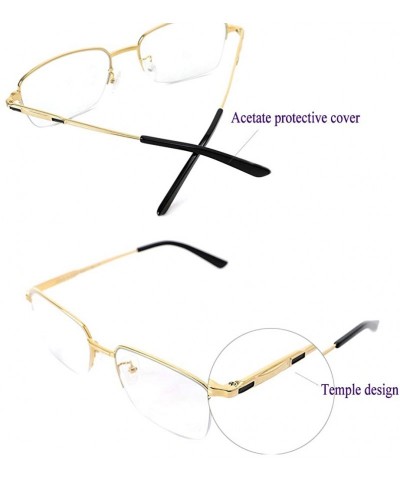 Rectangular Pure Titanium Anti Blue Light Glasses - Half Rimless Eyewear frame for Men and Women - Gold - C618OX62CUW $35.86