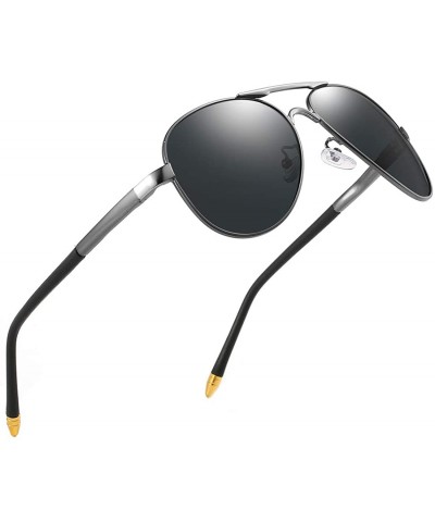 Aviator Luxury aviator Men's Polarized Driving Sunglasses shades For Men UV400 - Gun Arm Silver Bridge Grey Lens - C118NZGXAA...