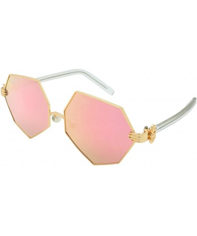 Oversized Vintage Style Angular Sunnies with Flat Lens 3136-FLRV - Gold - CR182WCY9N9 $10.93