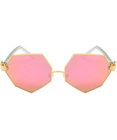 Oversized Vintage Style Angular Sunnies with Flat Lens 3136-FLRV - Gold - CR182WCY9N9 $10.93