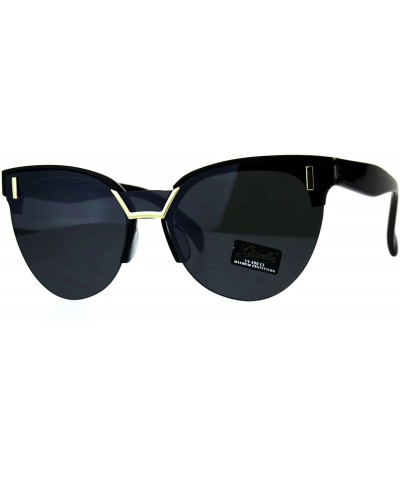 Cat Eye Womens Exposed Lens Half Rim Cat Eye Luxury Designer Sunglasses - All Black - CJ18D0KCUDU $23.69