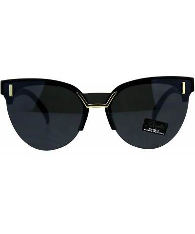 Cat Eye Womens Exposed Lens Half Rim Cat Eye Luxury Designer Sunglasses - All Black - CJ18D0KCUDU $12.47