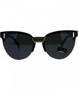 Cat Eye Womens Exposed Lens Half Rim Cat Eye Luxury Designer Sunglasses - All Black - CJ18D0KCUDU $12.47