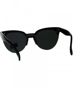 Cat Eye Womens Exposed Lens Half Rim Cat Eye Luxury Designer Sunglasses - All Black - CJ18D0KCUDU $12.47
