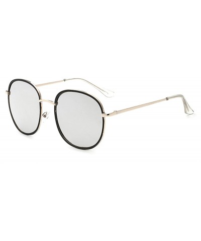 Oversized Retro Round Sunglasses for women metal Resin UV400 Sunglasses - Black White - C218SZUG007 $32.12