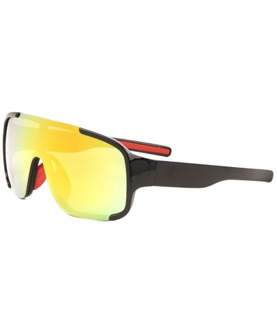 Shield Soft Round Shield Sports Thick Temple Protective Nose Piece Sunglasses - Yellow Red - CJ197A4XK56 $12.17