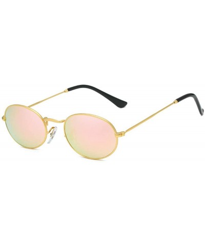 Goggle Sunglasses Colour Film Reflective Glasses Round Glasses Frame Metal Ladies Sunglasses - Gold-framed Barbie Powder - CC...