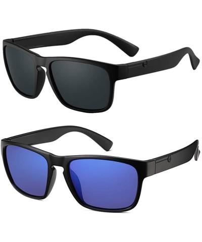 Square Polarized Sunglasses Anti Glare Blocking - Black&blue - CY198KKX3XG $21.09