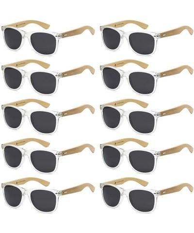 Sport Wholesale Bamboo Sunglasses Eco Friendly Modern Retro 80's Classic - 10 Pack - Crystal Clear - Smoke Lens - CS182RALE73...