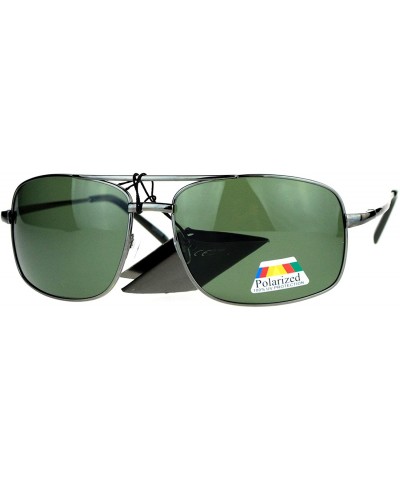 Rectangular Mens Polarized Lens Sunglasses Spring Hinge Square Rectangular Metal Frame - Gunmetal - CY189TIS3OM $13.93