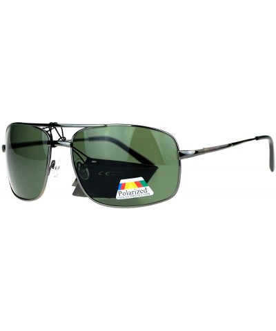 Rectangular Mens Polarized Lens Sunglasses Spring Hinge Square Rectangular Metal Frame - Gunmetal - CY189TIS3OM $13.93