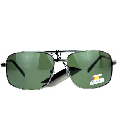 Rectangular Mens Polarized Lens Sunglasses Spring Hinge Square Rectangular Metal Frame - Gunmetal - CY189TIS3OM $13.93