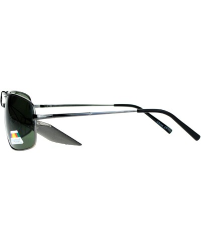Rectangular Mens Polarized Lens Sunglasses Spring Hinge Square Rectangular Metal Frame - Gunmetal - CY189TIS3OM $13.93