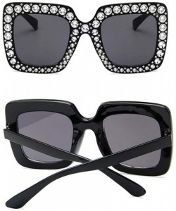 Square Women Fashion Square Frame Rhinestone Decor Sunglasses - Black - C2190LDC4S0 $18.94