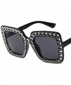 Square Women Fashion Square Frame Rhinestone Decor Sunglasses - Black - C2190LDC4S0 $18.94