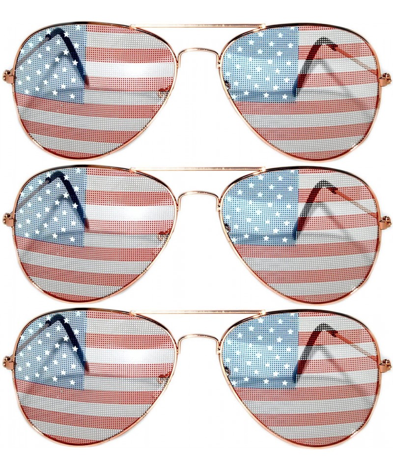 Aviator Classic American Flag Lens Metal Frame UV Protection OWL. - 3-pairs-gold - C2184TCZWQZ $10.58