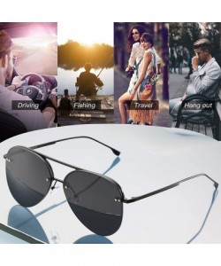 Rectangular Men/Women's Aviator Sunglasses Rimless UV400 Protection Gradient Lens Sun Glasses - Black Frame Black Lens - CG18...