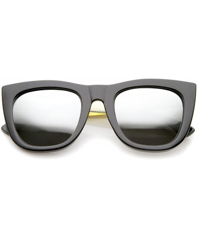 Wayfarer High Fashion Alligator Metal Temple Mirrored Lens Flat Top Sunglasses - Black-gold / Silver Mirror - CO12G0JF6KF $18.69