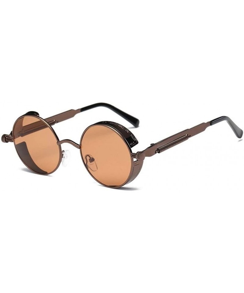 Round Metal Round Steampunk Sunglasses Men Women Fashion Glasses Retro Frame Vintage Sunglasses UV400 (Color 9) - 9 - CD199EI...