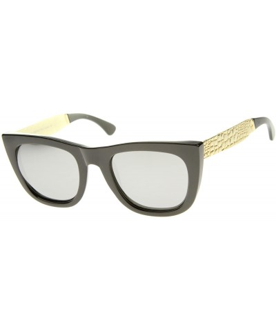 Wayfarer High Fashion Alligator Metal Temple Mirrored Lens Flat Top Sunglasses - Black-gold / Silver Mirror - CO12G0JF6KF $8.25