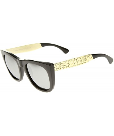 Wayfarer High Fashion Alligator Metal Temple Mirrored Lens Flat Top Sunglasses - Black-gold / Silver Mirror - CO12G0JF6KF $8.25