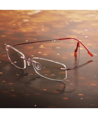Square Memory Titanium Frameless Lightweight Reading Glasses Hingeless Flexibled Frames for Mens Womens - Pink - C018QNDMYNS ...