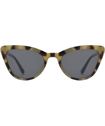 Cat Eye Retro Cat Eye Sunglasses with Flat Lens for Women 100% UV Protection - Marble Black + Smoke - CB1969KKS6L $28.19