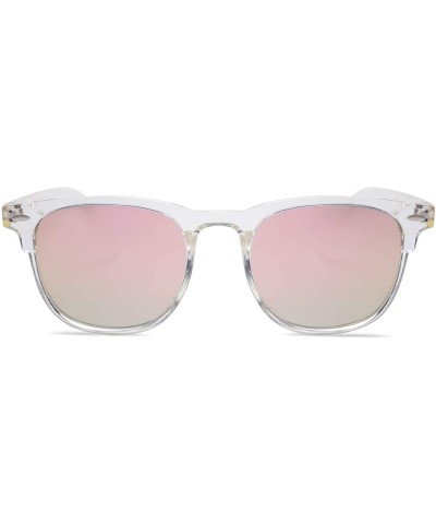 Oversized Retro Square UV400 Polarized Sunglasses Flexible TR90 Frame FANTASY SJ2112 - C5 Clear Frame/Pink Mirrored Lens - CX...