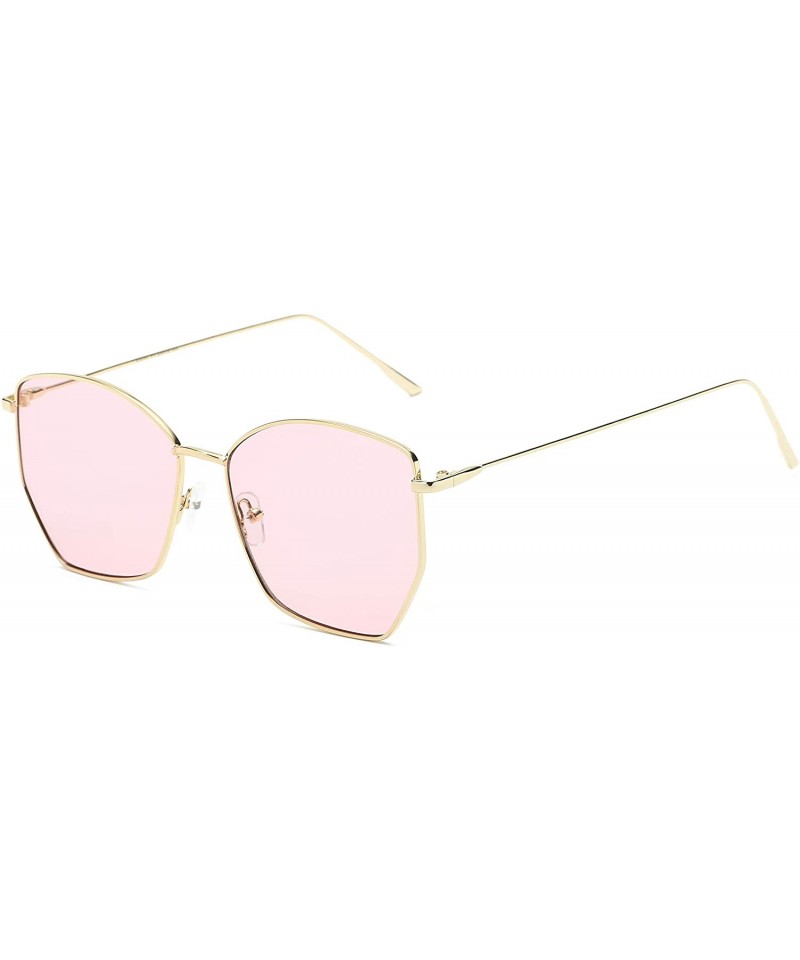 Square Women Metal Square Geometric Cat Eye Oversized Fashion Sunglasses - Pink - CI18IOCWSUY $10.69