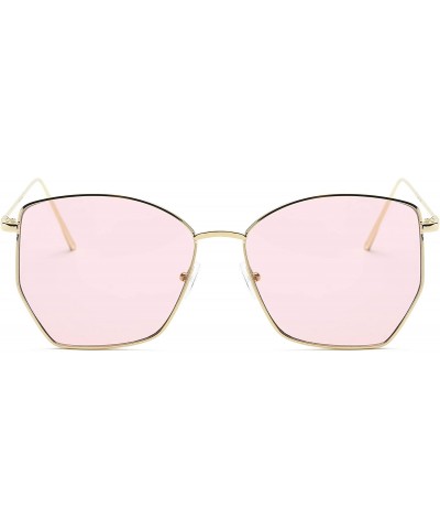 Square Women Metal Square Geometric Cat Eye Oversized Fashion Sunglasses - Pink - CI18IOCWSUY $10.69