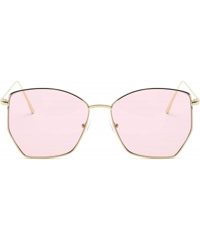 Square Women Metal Square Geometric Cat Eye Oversized Fashion Sunglasses - Pink - CI18IOCWSUY $10.69