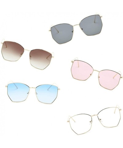 Square Women Metal Square Geometric Cat Eye Oversized Fashion Sunglasses - Pink - CI18IOCWSUY $10.69