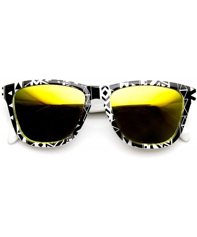 Wayfarer Native Print Color Mirror Lens Keyhole Bridge Horn Rimmed Sunglasses - Sun - C211N9M90M7 $9.67