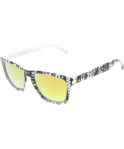 Wayfarer Native Print Color Mirror Lens Keyhole Bridge Horn Rimmed Sunglasses - Sun - C211N9M90M7 $9.67