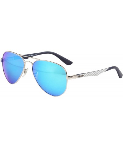 Aviator Classic Polarized Sunglasses Mens Aviator Mirrored Blue Lens Metal Frame Sun Glasses Women Lightweight Lsp801t - CM11...