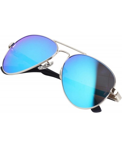 Aviator Classic Polarized Sunglasses Mens Aviator Mirrored Blue Lens Metal Frame Sun Glasses Women Lightweight Lsp801t - CM11...