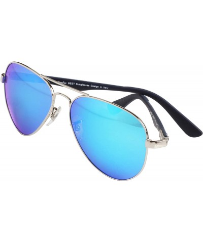 Aviator Classic Polarized Sunglasses Mens Aviator Mirrored Blue Lens Metal Frame Sun Glasses Women Lightweight Lsp801t - CM11...