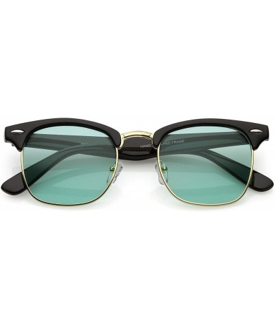 Semi-rimless Modern Semi Rimless Color Tinted Square Lens Horn Rimmed Sunglasses 49mm - Black Gold / Green - CA187RKGWGL $9.03